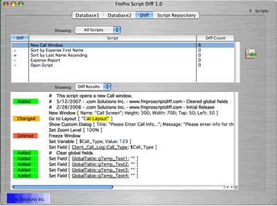 FmPro Script Diff - Diff Results - Mac OS X
