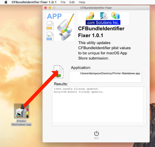 CFBundleIdentifer Fixer - Drag & Drop Application File. 2nd Time Processing Results - Showing plist FilesAlready Updated.