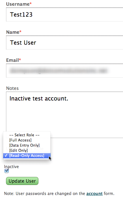 Admin Edit of User Account