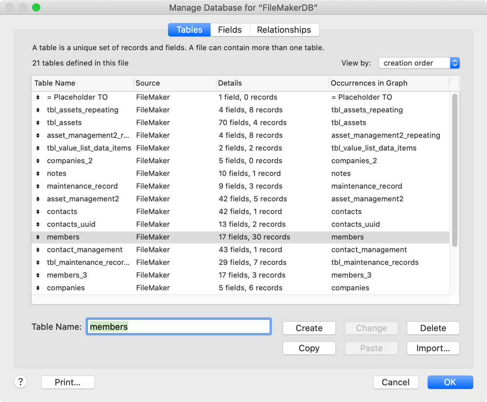 Imported tables in FileMaker Pro