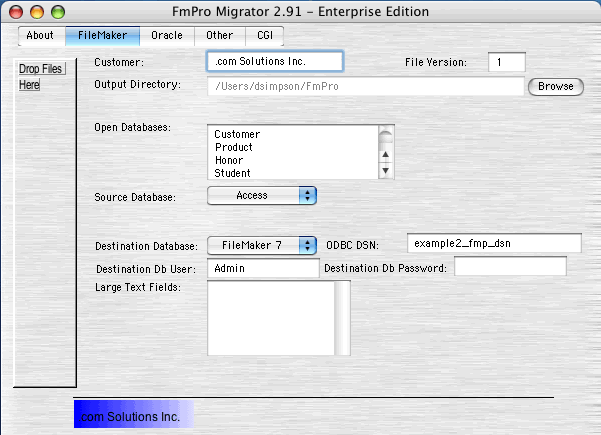 FmPro Migrator - FileMaker tab