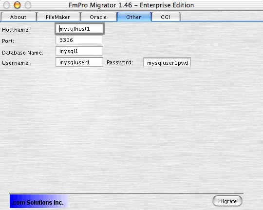 FmPro Migrator - MySQL tab