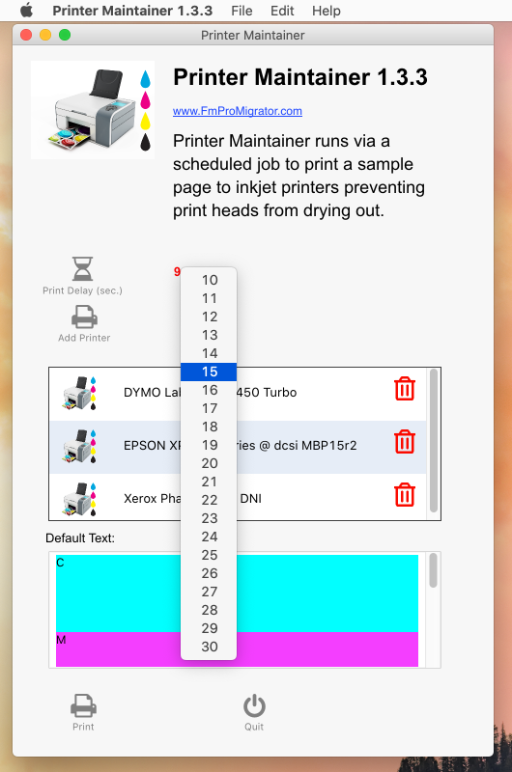 Printer Maintainer - Print Delay Menu