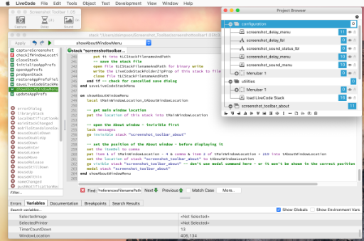 Screenshot Toolbar - Source Code in LiveCode IDE