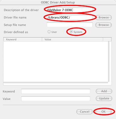 [Figure 30 - Select System as Driver Type, Enter Driver Parameters, then Click Ok Button]