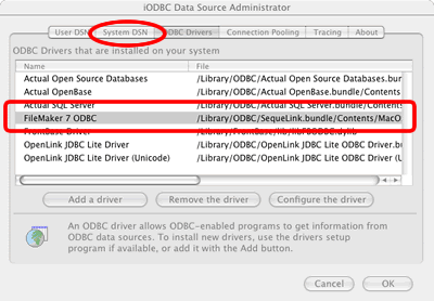 [Figure 31 - FileMaker 7 ODBC Driver Listed in ODBC Drivers Tab After Installation]