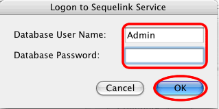 [Figure 36 - Enter FileMaker 7 Admin Account Name, Click Ok Button]