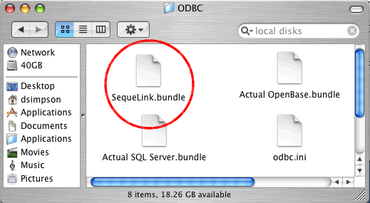 [Figure 11 - /Library/ODBC Directory - After Installing SequeLink.bundle] 